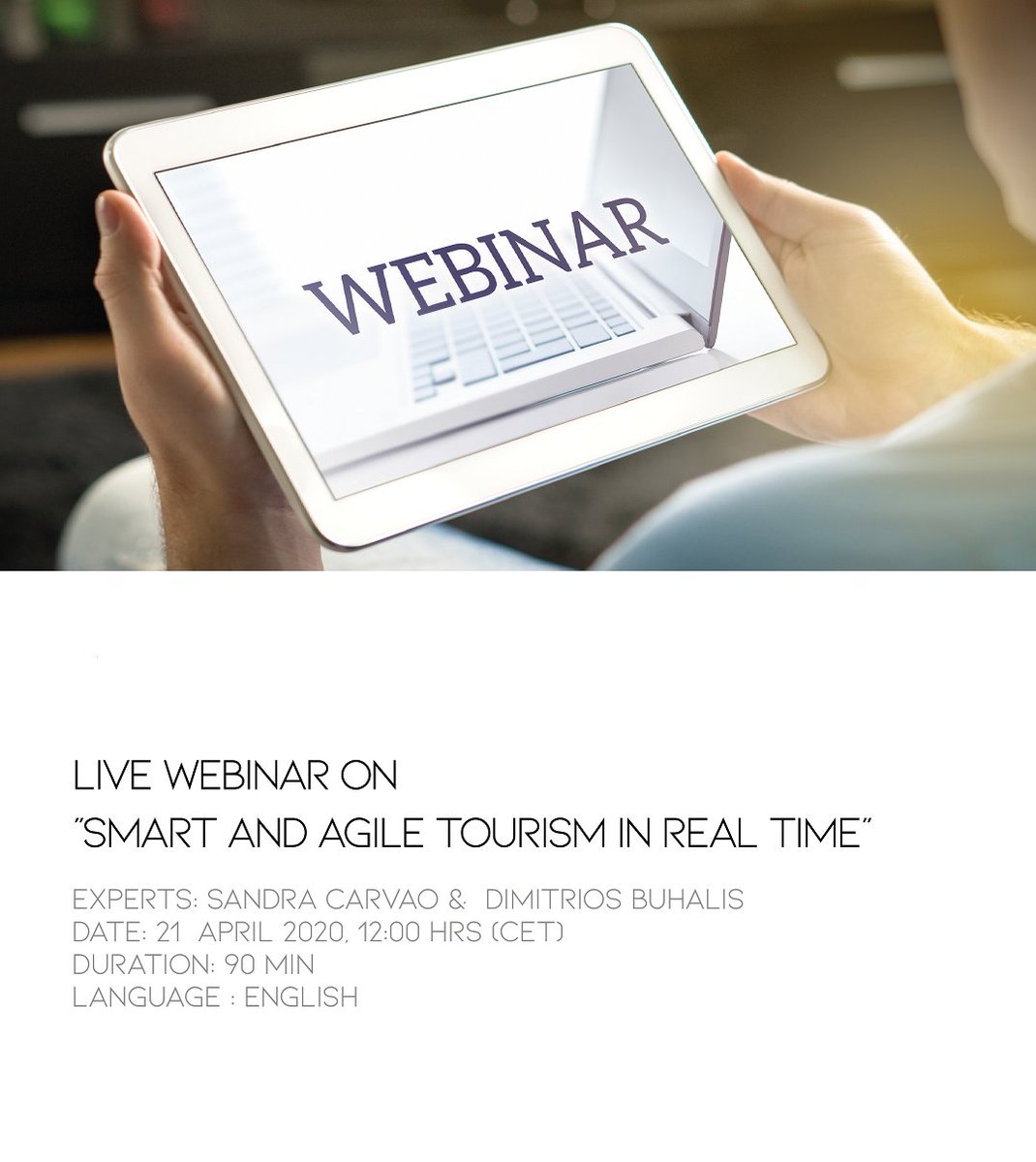 UNWTOAcademy's tweet photo. 📤 Yes, we like sharing our #UNWTOwebinars with you! 🙂
Here is another one on:
💻 Smart and Agile Tourism in real-time
⏩ https://t.co/y8oCfd2IFq
#UNWTOknowledge
#knowledgesharing
#tourismknowledge
#UNWTOwebinar
#UNWTOAcademy https://t.co/oIk627CJGs