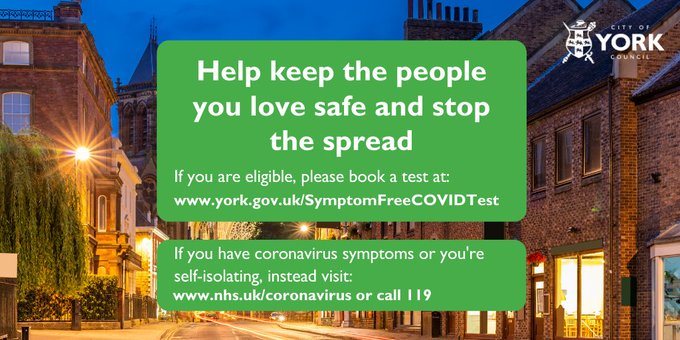 Help keep the people you love safe and stop the spread. If you're eligible please book a test at the website in the message. If you have symptoms or you're self-isolating visit nhs.uk/coronavirus or call 119 instead