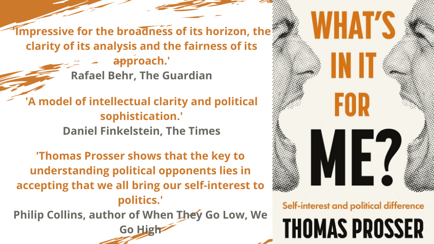 prossertj's tweet photo. My book is out today😊 

What’s in it for me? criticizes the rise of tribalism, asserting that different worldviews reflect different interests. It’s £12.99 and available here:
https://t.co/6wX0K2TCCb

I’d be so grateful for retweets; it’s tough publishing during a pandemic!
1/3 https://t.co/keWCjyBAZt