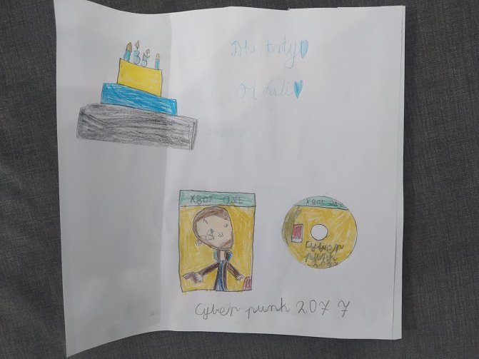 eerozeteen's tweet photo. Hey @CyberpunkGame ! Look at birthdays card from my eight-year-old daughter❤️which i got yesterday on my 35th 🎂. I'm very proud of her talent😊 #cp2077 #Cyberpunk2077 https://t.co/0RmTiNubn0