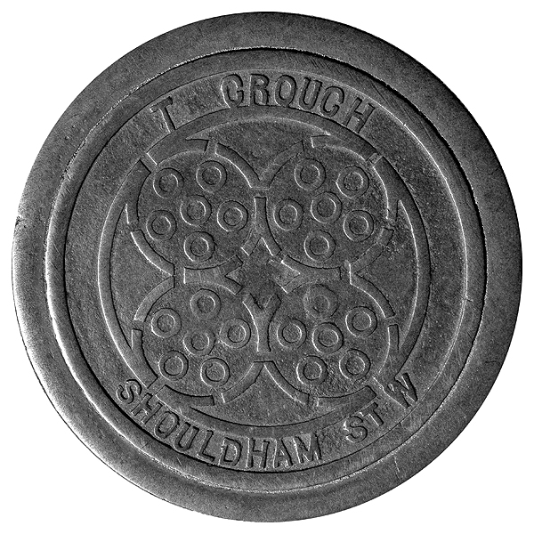 CoversUnderfoot's tweet photo. London, W1 coal plates, day 9. Plate of Tom Crouch of 26 Shouldham Street.  Born in Dorset, he started his painting &amp; decorating business in 1886. By 1891 this had expanded into general building. The business moved to 69 Market Street in 1912. Tom Crouch died in 1921 aged 68. https://t.co/eCB4lucq17