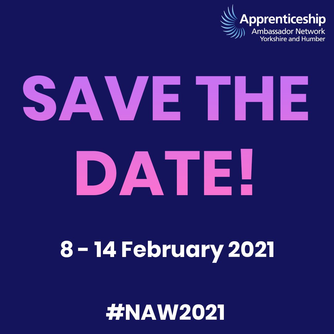 📆 SAVE THE DATE 📆

National Apprenticeship Week is running from the 8th-14th of February 2021!
 
Over the coming weeks, we will be posting handy tips, myth busters, interviews and more...

Watch this space! 👀 
 
#fireitup #buildthefuture #apprenticeships #savethedate #NAW2021