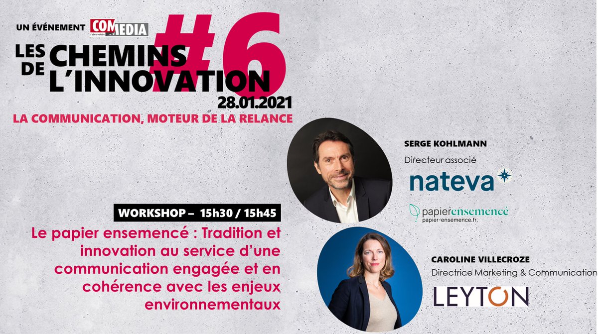Chemins de l’innovation #6, une journée 100% en ligne le 28 janvier 2021 !

#workshop de Nateva avec SERGE KOHLMANN, Directeur associé Nateva et Caroline VILLECROZE, Directrice Marketing &amp; Communication <a href="/LeytonFrance/">Leyton France</a> 

Rejoignez-nous à ce RDV interactif : lnkd.in/d5pMEDM