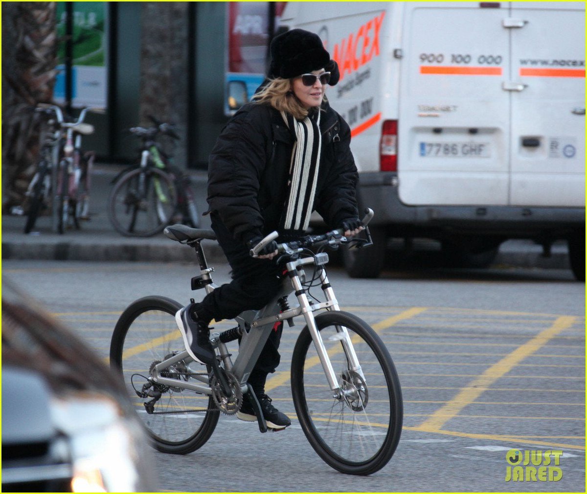 MADONNA (and based on this wardrobe, she's winter cycling)