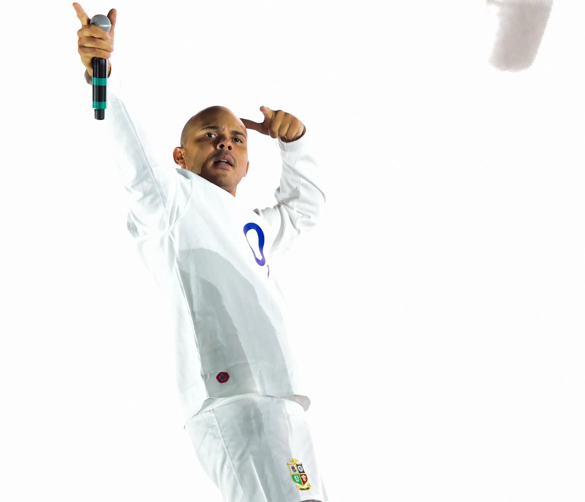 All three members of Major Lazer pairing long sleeve England classic jerseys with Lions shorts in what is best described as a 'bold choice' at Glastonbury in 2017