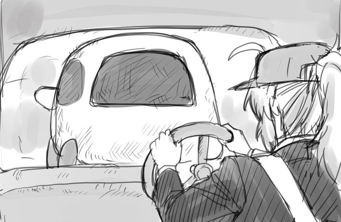 モルカーに乗って出勤するヒロインXXの絵です 