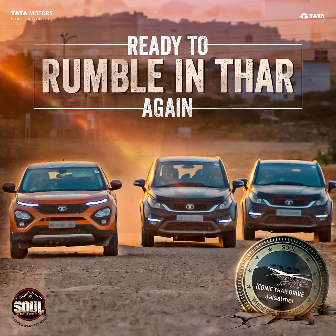 Embark on unforgettable adventures and experience infinite thrills while exploring the ‘Land of Maharajas’ from 23rd-29th Jan 2021. Join Iconic Thar Drive, Jaisalmer today -  https://t.co/sTGaYbzvLy

#DriveWithSOUL #ConnectWithSOUL #AboveAll #HexaExperience #ReclaimYourLife https://t.co/5OKEd4tPus