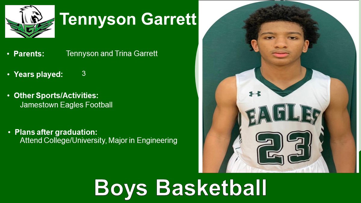 JHSAthletics's tweet photo. WINTER SPORTS SENIOR DAY
Tennyson Garrett
Boys Basketball
Thanks Tennyson for all of your hard work and dedication to the Boys Basketball Program.  GO EAGLES!! https://t.co/NLR7QDttUa