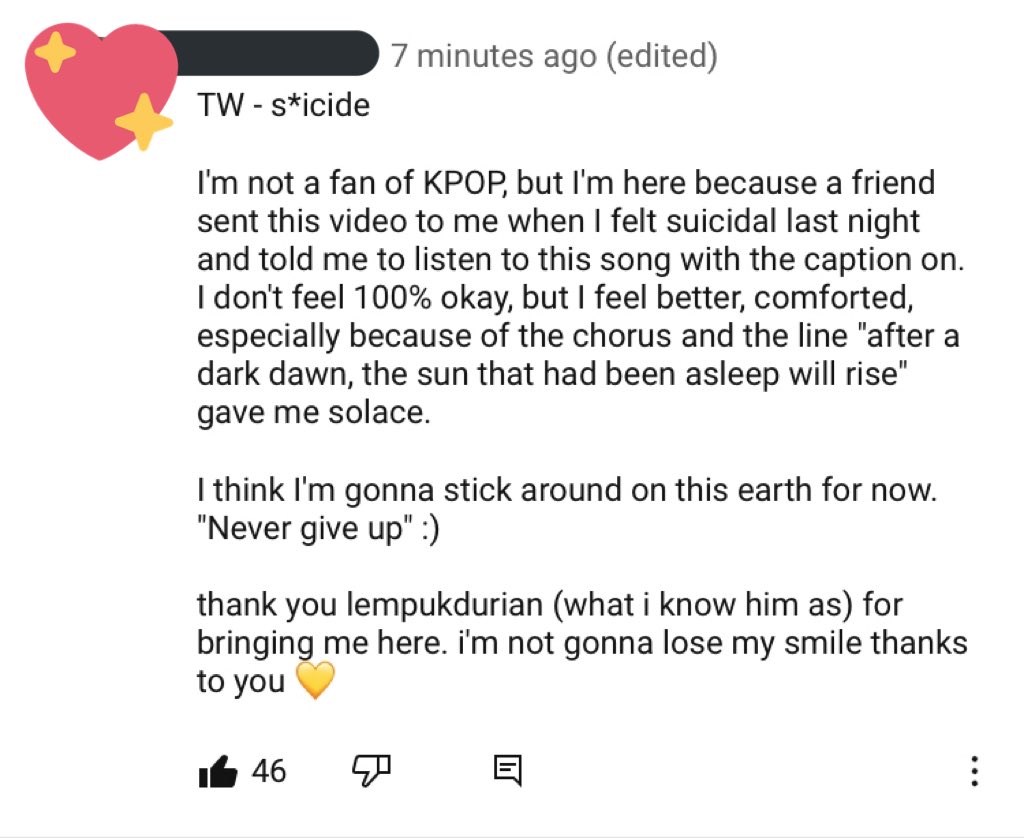 อินเตอร์บอกว่าในยูทูปมีคุณคนนี้เข้ามาฟังเพลง My Treasure แล้วคอมเม้นท์ไว้แบบนี้ค่ะ เรากำลังหาอยู่ แต่ยังหาไม่เจอ เพราะคอมเม้นท์เยอะมากๆ ถ้าจริงคือเป็นเรื่องที่น่าประทับใจมากๆค่ะ