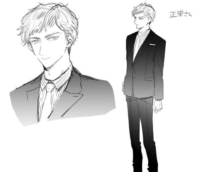 正栄さんのキャララフです!プライベートでは女装をしていて超絶美女の金髪碧眼、奇跡のアラフォーなので好きしかないです…!(もはやただの感想)わたしの画力で魅力が表現できるかドキドキでした…! 