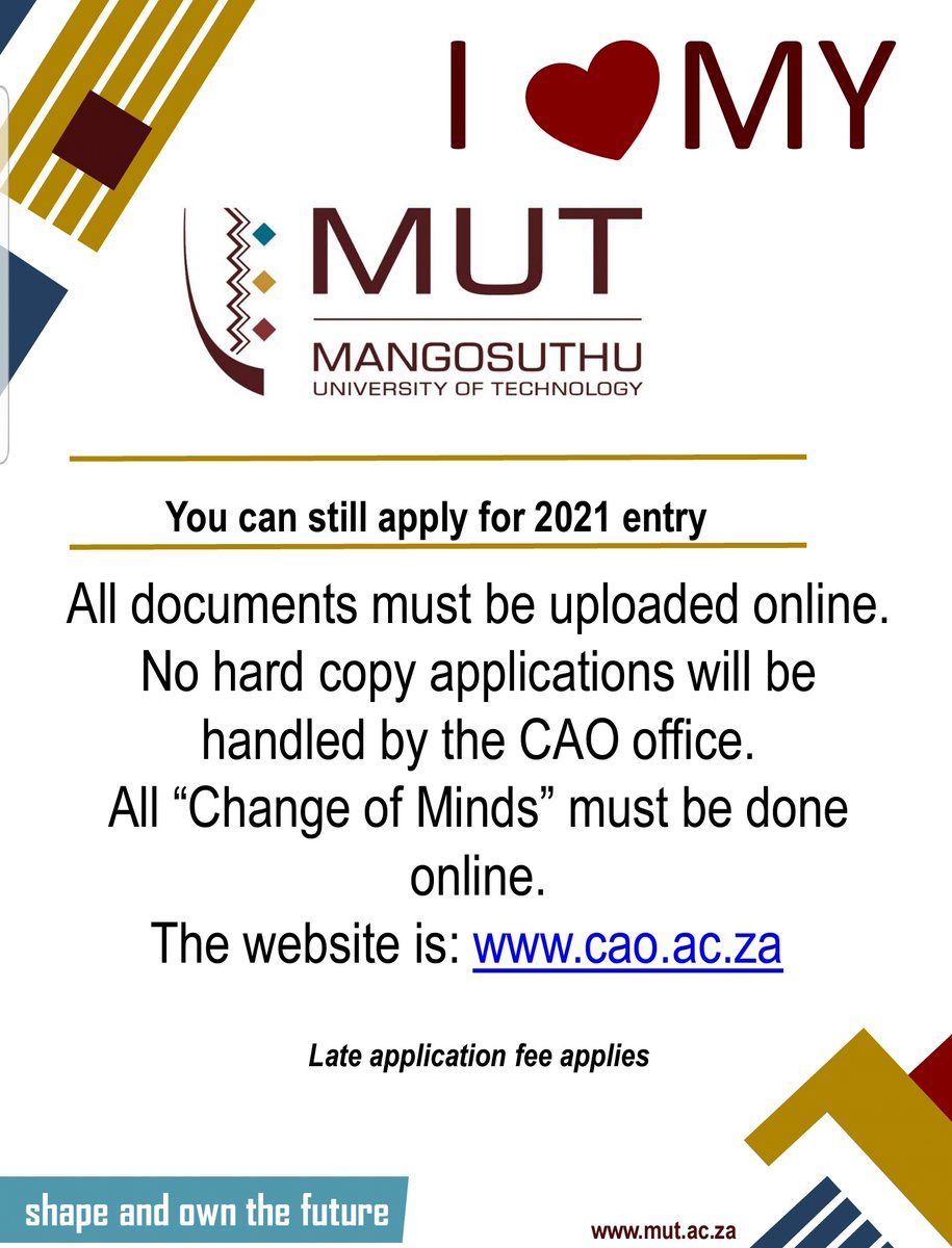 Apply to study @MUTcampus in 2021 at cao.ac.za @CAOHouse @DBE_KZN