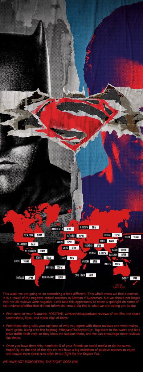 7.This event show supports from fans&critics for BvS as a film. In a world where so many criticized the film we love, it was important to celebrate those who stood by us, knowing that we would need their support in the battle ahead to  #ReleaseTheSnyderCut.D: 29th June, 2018