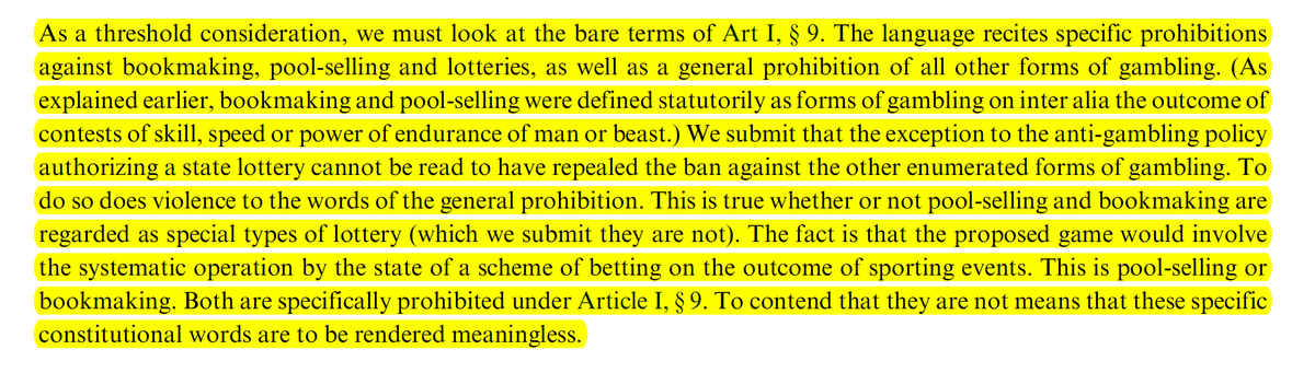 1984 AG Opinion: "We submit that the exception to the anti-gambling policy authorizing a state lottery cannot be read to have repealed the ban against the other enumerated forms of gambling. To do so does violence to the words of the general prohibition."