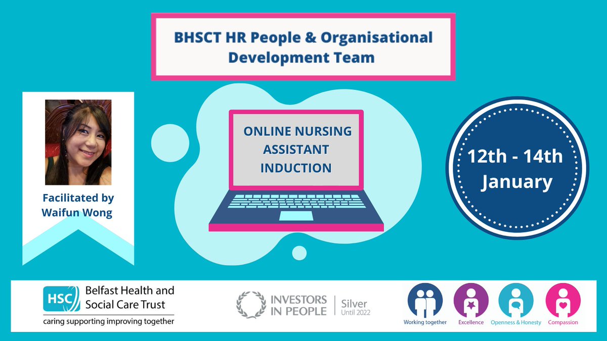 HR_POD's tweet photo. The Vocational Learning Team warmly welcomes our newly appointed @BelfastTrust Nursing Assistants and International Nurses attending their online Induction from 12th-14th January. Engaging learning to ensure the delivery of Safe, Effective Care #workingtogether #HSCValues #BHSCT https://t.co/ECxHtyCCWK