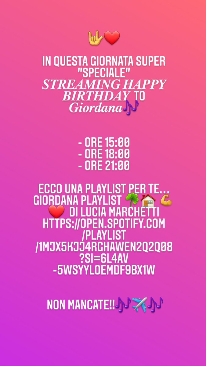 Sonia2174531041's tweet photo. #Streaming
#HAPPYBIRTHDAY
#BuonCompleannoGiordanaAngi
#giordanaangi
#siccomesei #casa #amamiadesso #stringimipiuforte
Giordana Playlist ☘️🏠 💪 ❤️ di Lucia Marchetti
https://t.co/h1SxKTfxz6
@GiordanaAngi https://t.co/75pFKKODqV
