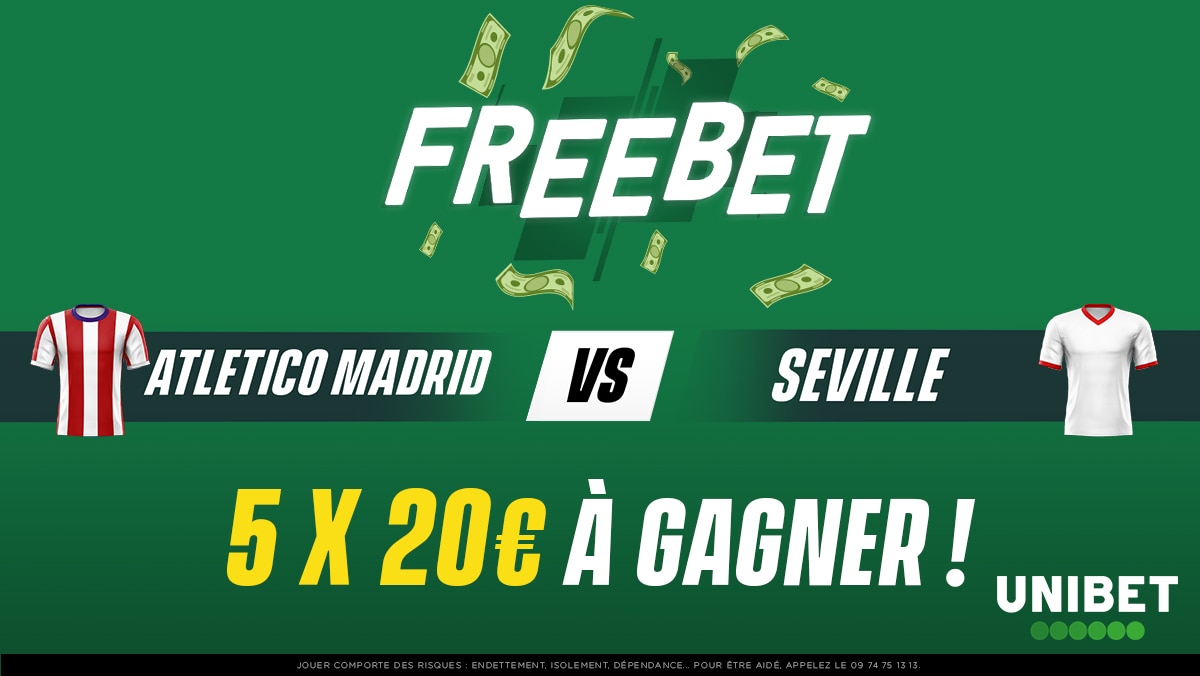 UnibetFrance's tweet photo. 🤑💰 Gagnez 5 x 20€ de Freebets avec Atletico Madrid - Séville à suivre sur Unibet TV ! Qui remportera le match ? 

👉 RT  + #FreebetUnibet + Pseudo pour participer. 
⏳ Fin du jeu à 21h30.
🍀 TAS Mercredi. https://t.co/AQ0BzlIiuQ
