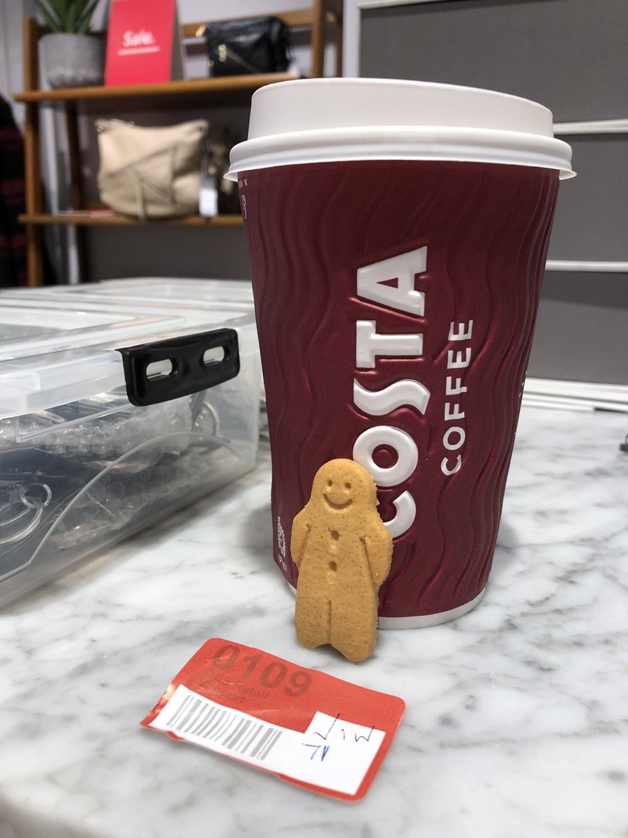 issywalker7's tweet photo. Stocktaking 😃with a little extra help from my tiny gingerbread man from the costa team. Small things matter🤗x https://t.co/1dK7k2TUTa