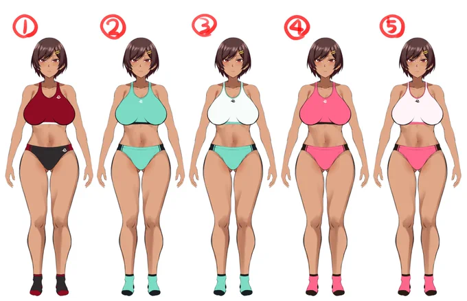 次回作のアンケートです。陸上ユニの色はどれが好みですか?投票ツイートに投票をお願いします! 