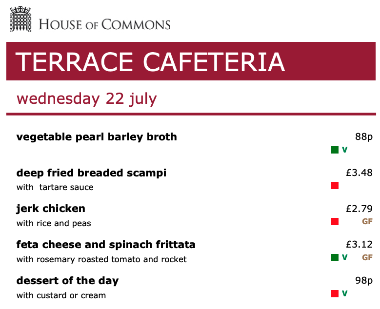 i_chose_books's tweet photo. Left: £30 of food for poor kids

Right: £11.25 of food in the taxpayer-subsidised House of Commons Terrace Cafeteria, Summer 2020 (https://t.co/2qDFeanyyp) https://t.co/Klwm2dR2mQ