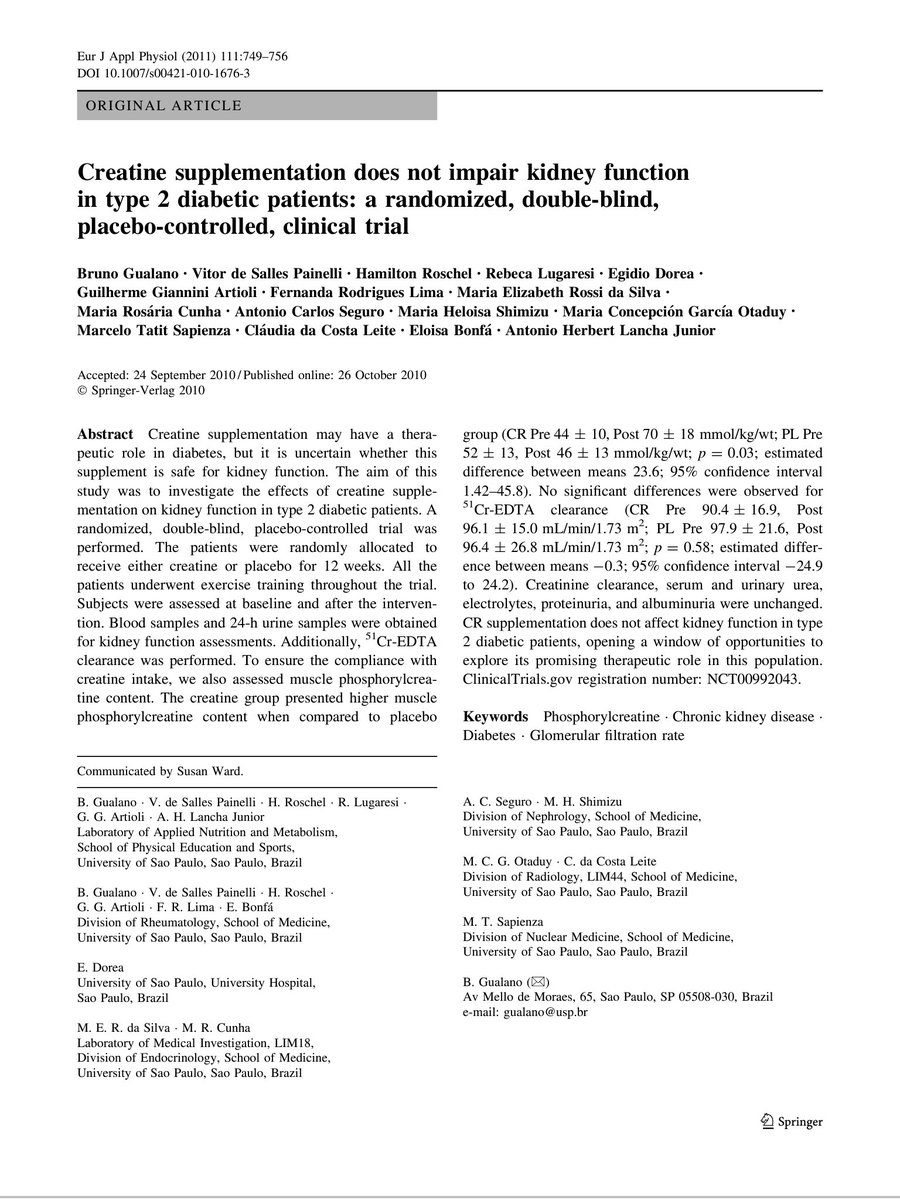Have you read Gualano 2010:“Creatine supplementation does not impair kidney function in type 2 diabetic patients: a randomized, double-blind, placebo-controlled, clinical trial.”