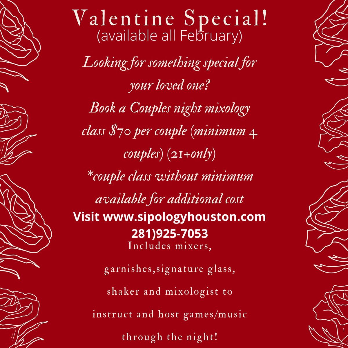 Fun with the loved ones! Get your friends, couple friends or just family together for some #februarylove #virtualsipologyclass #cocktails #21andup visit Sipologyhouston.com