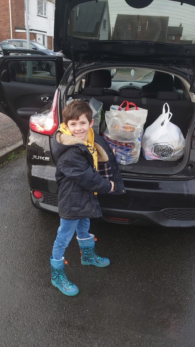 LynseyPooley's tweet photo. My 7 year old son Jacob suggested we ask our village to donate to our local Food Bank so we did via Fb. We then collected it all on Sunday outside of their homes and delivered it to Peterborough Food Bank today. We are v proud of Jacob but he wants to make @MarcusRashford proud https://t.co/WpSwnpIG7Y