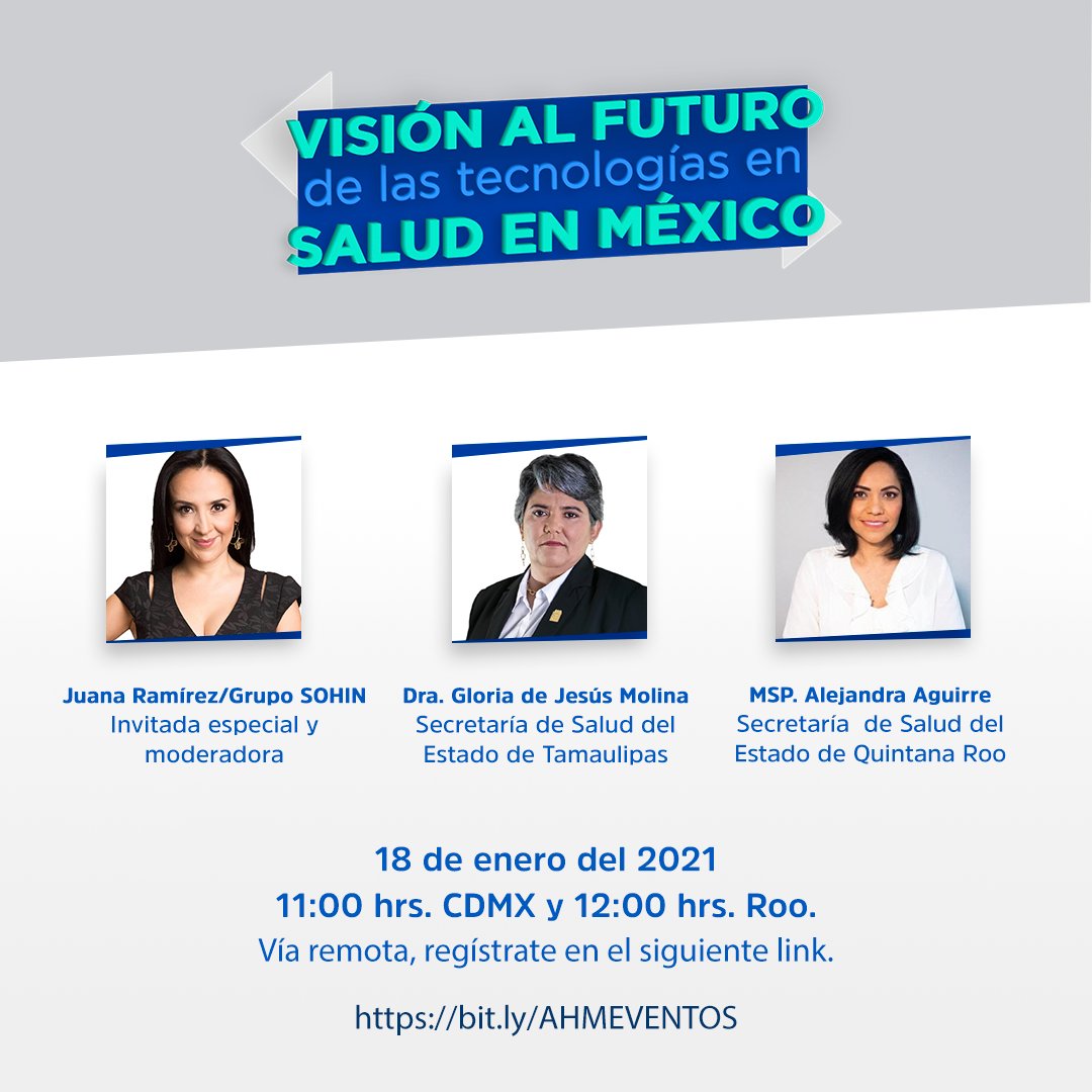Regístrate para asistir al #webinar 'Visión al futuro de las tecnologías en salud en México', para conocer la alianza, y los beneficios del desarrollo de tecnologías para el intercambio de información en materia de salud. ¡Te esperamos! cutt.ly/ljbxXLF