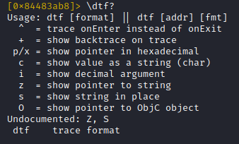 In contrast to our first tracing attempt, we use the beautiful command for formatted tracing, which allows us to print out function parameters for each call in a predefined format.Command syntax: