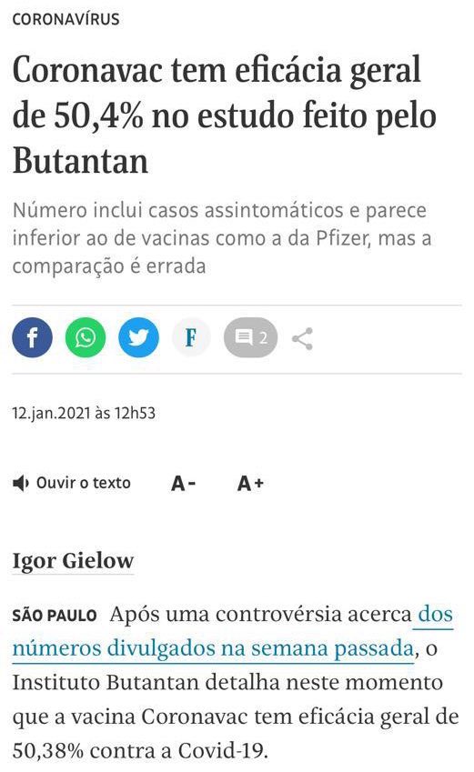 fabiofaria's tweet photo. Urgente:
Instituto Butantan detalha eficácia da Coronavac. https://t.co/3v4Vpk0cay