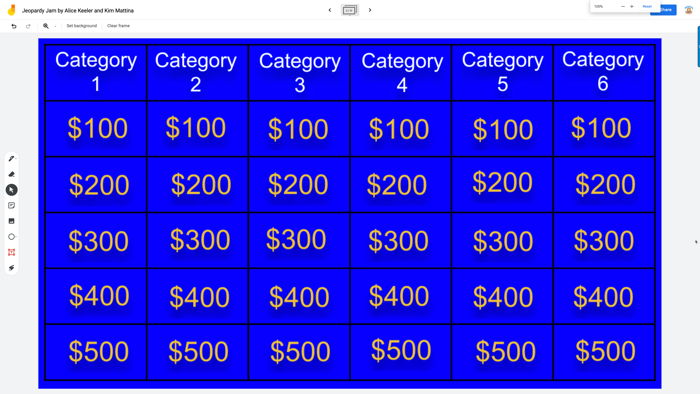 alicekeeler's tweet photo. Try out Jeopardy in Google Jamboard 
https://t.co/dFMs6WhQMQ  https://t.co/XhYTxFO3ps  #googleEDU