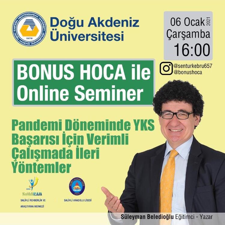 AndSalihli's tweet photo. Doğu Akdeniz Üniversitesi,Salihli Rehberlik Araştırma Merkezi ve Salihli Anadolu Lisesi işbirliğiyle öğrencilerimize pandemi döneminde verimli ders çalışma yöntemleri ile ilgili Online seminer verilmiştir. #salihlideeğitim https://t.co/tEkgPGYhpg