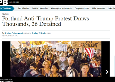 10/After the election? It got worse. https://metro.co.uk/2016/11/09/rioting-breaks-out-in-the-us-in-reaction-to-donald-trumps-shock-victory-6246293/There are too many cities and riots to list. Oakland, Portland, LA, etc; riots and smashed windows and fires and burning police cars. https://abc7.com/news/police-fire-rubber-bullets-at-anti-trump-protesters-in-santa-ana;-10-arrested/1600290/