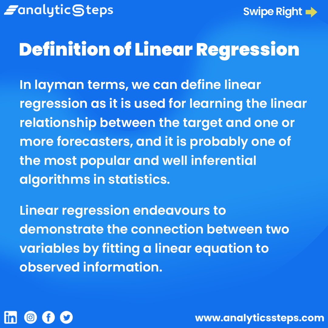 AnalyticsSteps's tweet image. Definition of #simplelinearregression with applications and limitations.
#linearregressionanalysis #linearregressionapplication #limitation