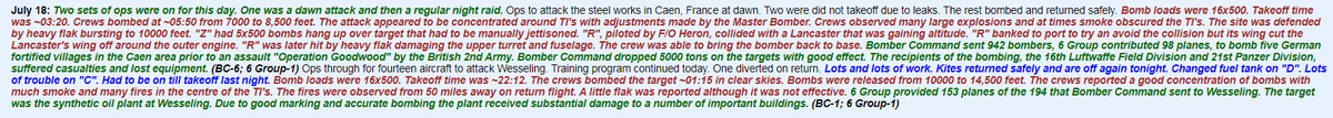 A slight aside...It appears ND517 suffered damage from flak, killing Burroughs & rising to collide with Flight Officer Kenneth Heron's Halifax BIII MZ13 from 420 Squadron, managing to make it's way home.Kenneth was lost with his crew on 25 July 1944. /14