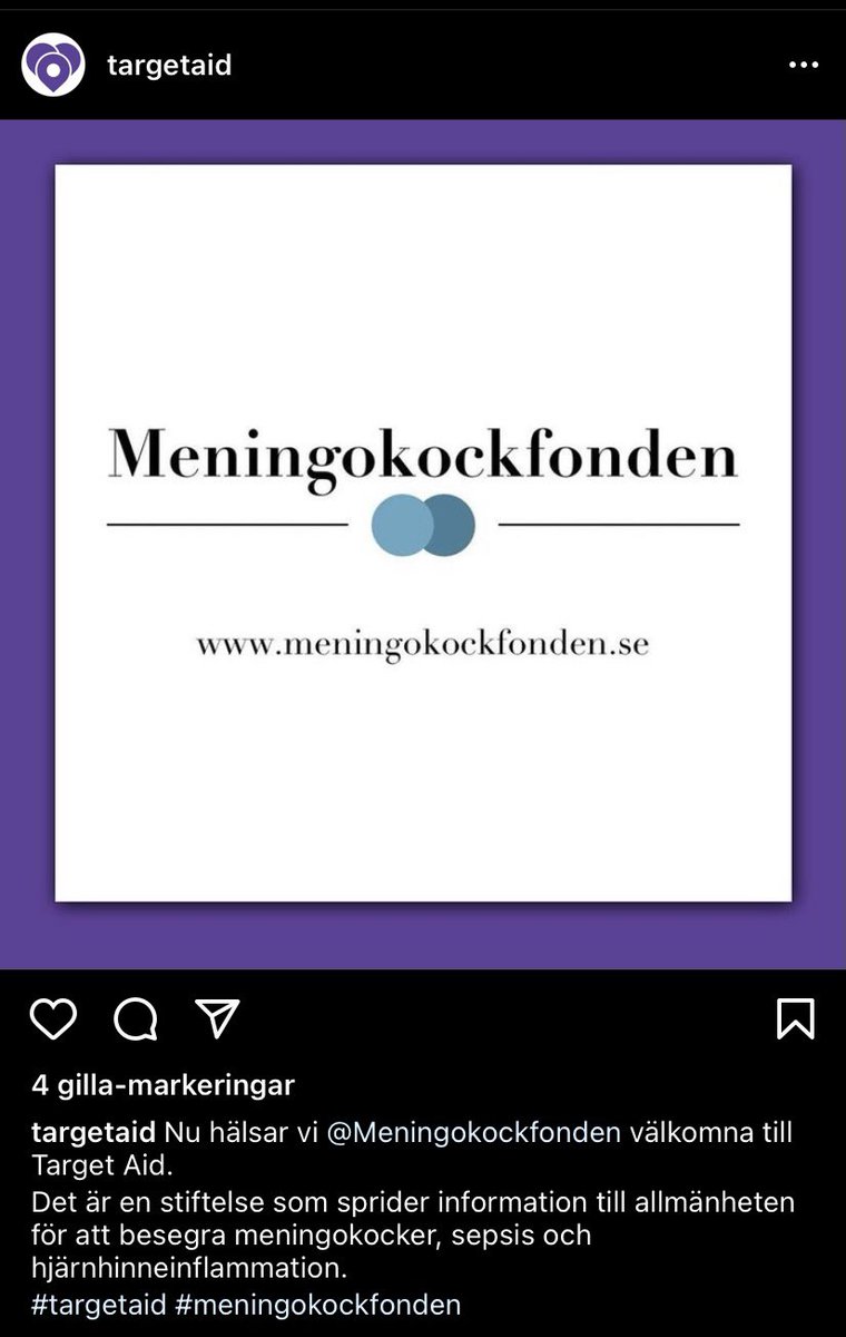Meningokockfon1's tweet photo. Ännu en milstolpe uppnådd. Vi är stolta över att vara representerade på Target Aid där man också kan skänka en gåva till stiftelsen.
#targetaid https://t.co/Eed2HA68Dw