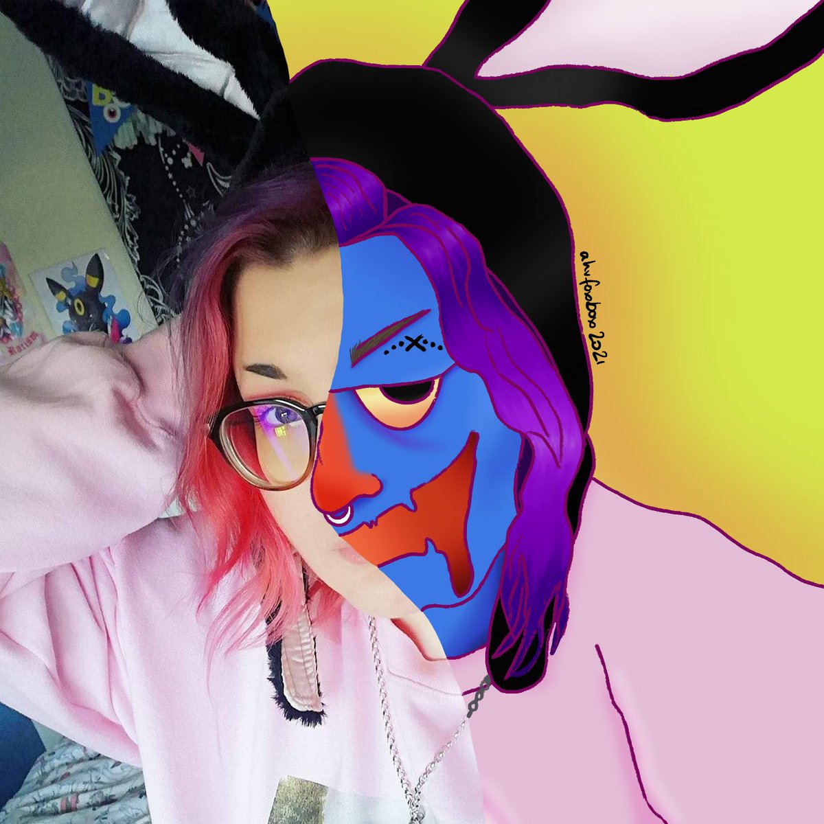 ahvfoxbox's tweet image. Very late to the #toonmechallenge which is very on brand for me! If you didn’t realise, the blue dude I’m drawing a lot lately is something I thought up to give my mental health an actual persona!
.
.
#toonme #art #digitalart #procreate #selfportrait #demon #weird #crazy