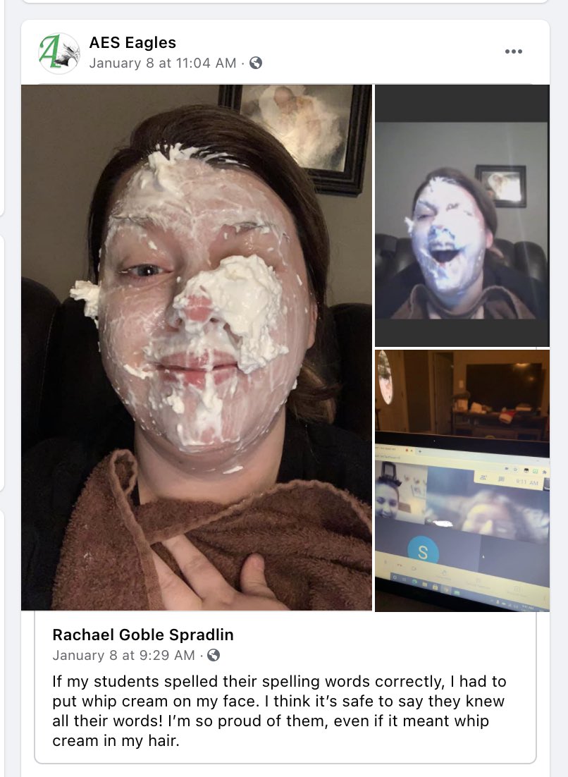 SchoolsFloyd's tweet photo. We absolutely ❤️ this Facebook post from Ms. Spradlin and her AES Eagle family!
#fcsinspire
#Floydstrong
#FloydFamily
#MaskUpKY
#MaskUpFloCo https://t.co/NpGzHTxry0