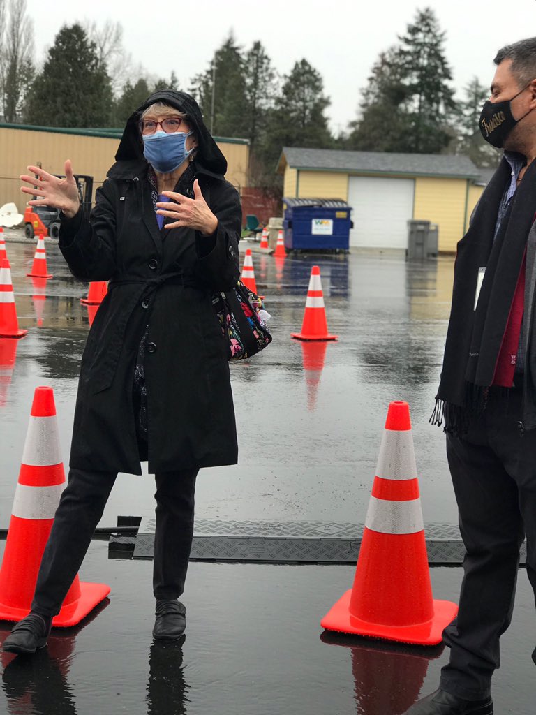 Seattle-King County Public Health Director Patty Hayes wearing face mask describes the valuable partnerships at South King County #COVID19 testing site.