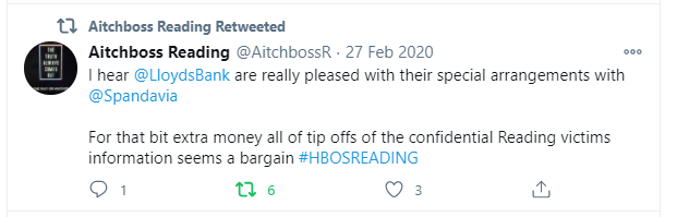 <a href="/CarshaltonArt/">[mine] Art Gallery</a> <a href="/4reform/">jeff lampert</a> <a href="/APPGbanking/">APPG on Fair Banking</a> <a href="/kevinhollinrake/">Kevin Hollinrake MP</a> <a href="/janea216/">Jane Farmer</a> <a href="/EthicalRenewal/">EthicalRenewal - Rational morality</a> <a href="/EthicalDavid/">ethical business</a> <a href="/tmealham/">Trevor Mealham</a> <a href="/TheBlackWiseGuy/">TheBlackWiseGuy</a> Meanwhile sources close had this to say 

HBOS Reading victims can thank them now !