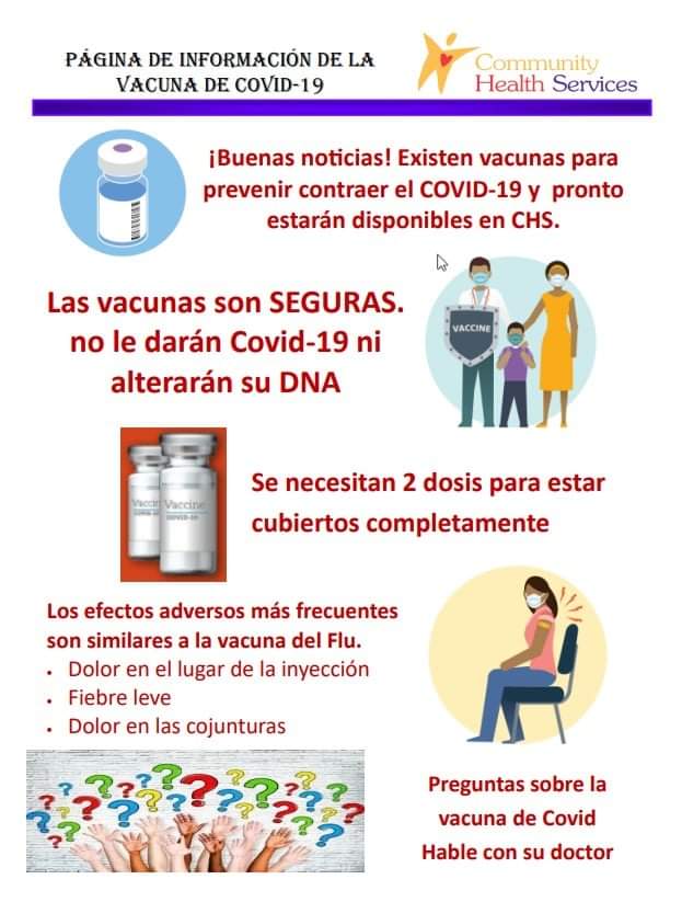 ¡Buenas noticias! Existen vacunas para prevenir contraer el COVID-19 y pronto estarán disponibles en CHS!
