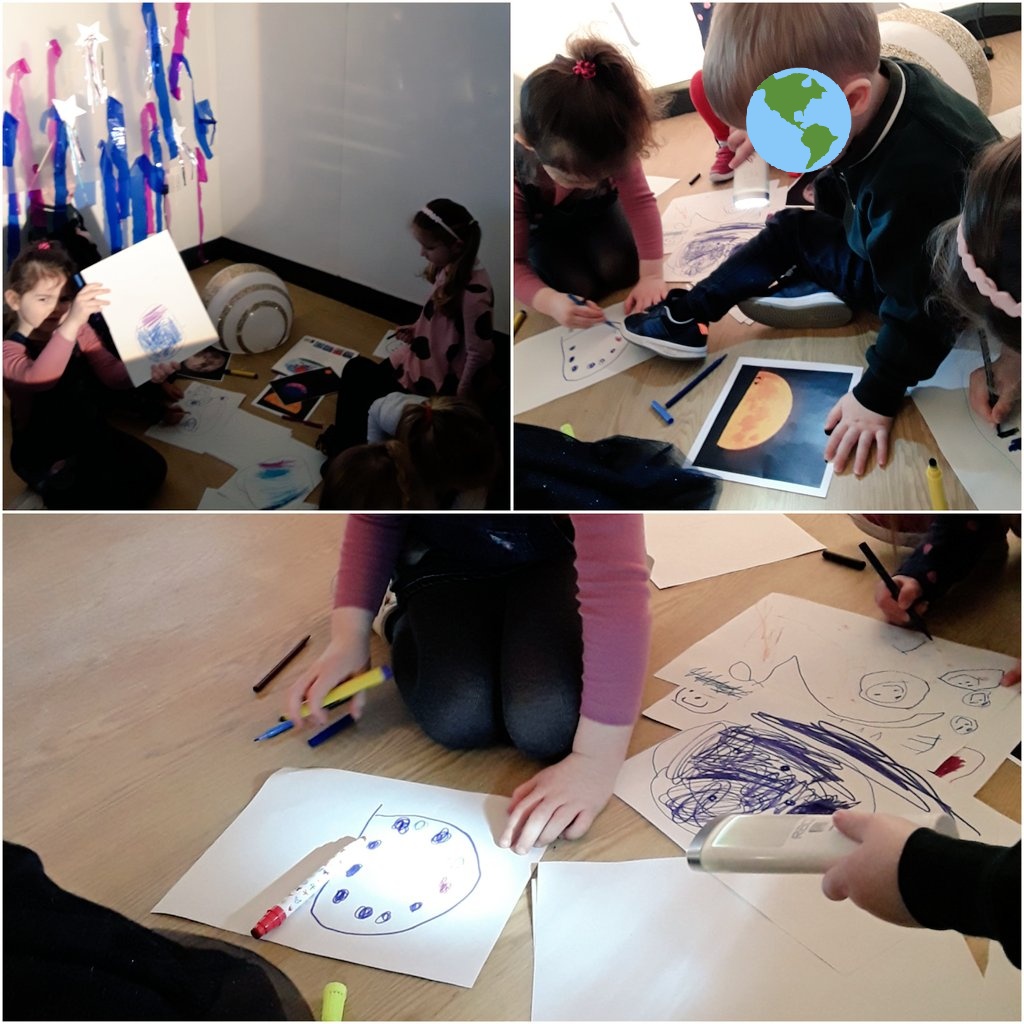 AshbridgeMaxy's tweet photo. Making some wonderful marks, giving meanings to our scribbles, marks and drawings. "I have drawn planet b, it's purple, a little blue and pink" "I draw Pluto" "my planet is called planet English" #earlywriting #markmakingmatters #atelier #magicinearlyyears #eytalking @NDNAtalk https://t.co/6MuucuWhTM