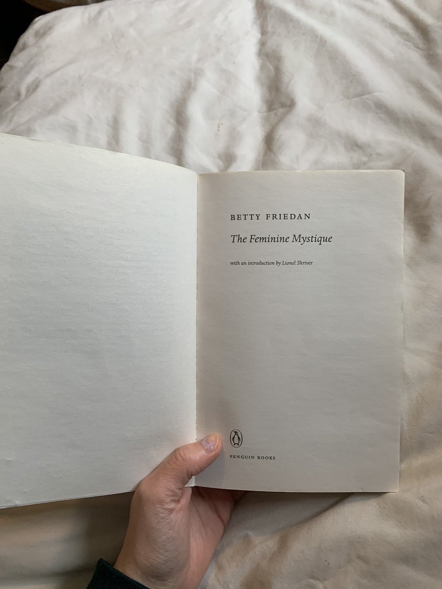 the feminine mystique by betty friedan - loved it!! must read for those interested in the history of the feminist movement, altho read with its context in mind (classism, racism& homophobia) overall loved it tho thx betty