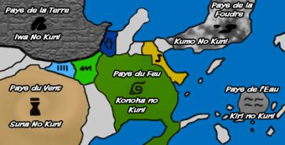 Les villages sont dirigés par un Kage qui est donc le chef des forces armées. Ces pays portent tous le nom d'un des 5 élément: Eau,Terre,Feu, Foudre et Vent.