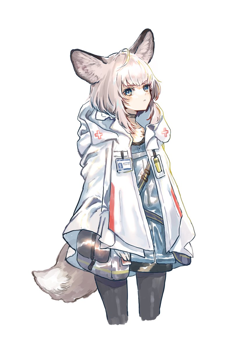 sussurro (arknights) 1girl solo animal ears tail pantyhose blue eyes white background  illustration images