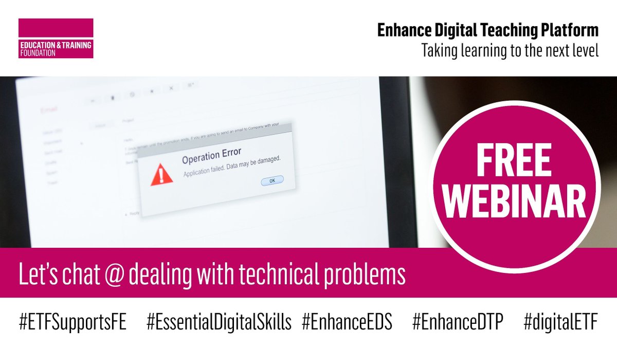 E_T_Foundation's tweet photo. π‘ π» Get tips and advice in our latest #EssentialDigitalSkills session on solving technical problems with your #digital devices β 12pm tomorrow (13 Jan) with Sally Betts and Barbara Nance.
Find out more and register π https://t.co/tAhmWM7vWK
#ETFSupportsFE https://t.co/qUw94VyKdt
