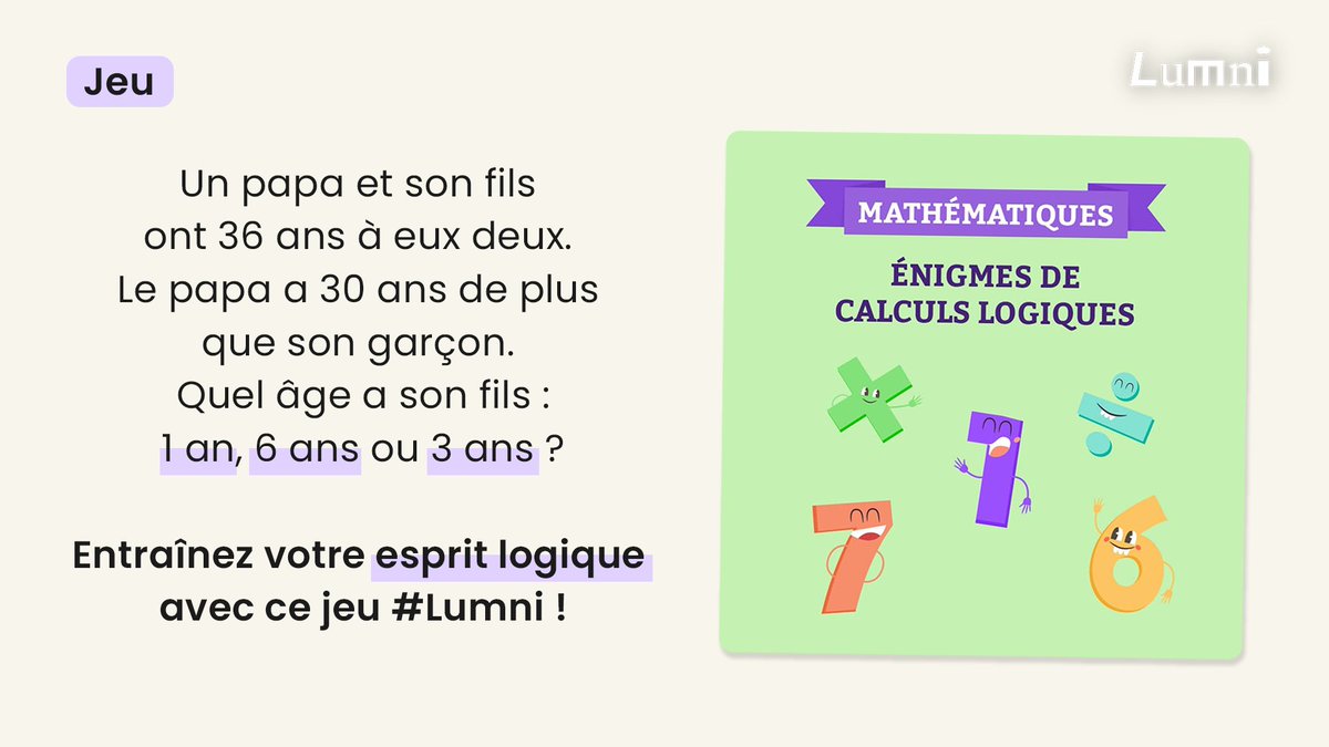 🤔 Lumni propose un jeu pour s'entraîner au calcul logique : pour résoudre l'énigme, un calcul simple ou le bon sens suffit !
➡ cutt.ly/yjv3jVI
#CalculLogique #Calcul #Logique #Jeu