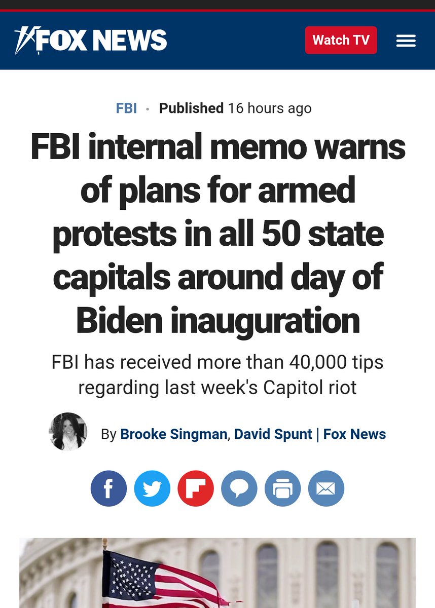 Fox memo warns of ..... protests in all 50 states https://www.foxnews.com/politics/fbi-internal-memo-warns-of-plans-for-armed-protests-in-all-50-state-capitals-ahead-of-biden-inauguration