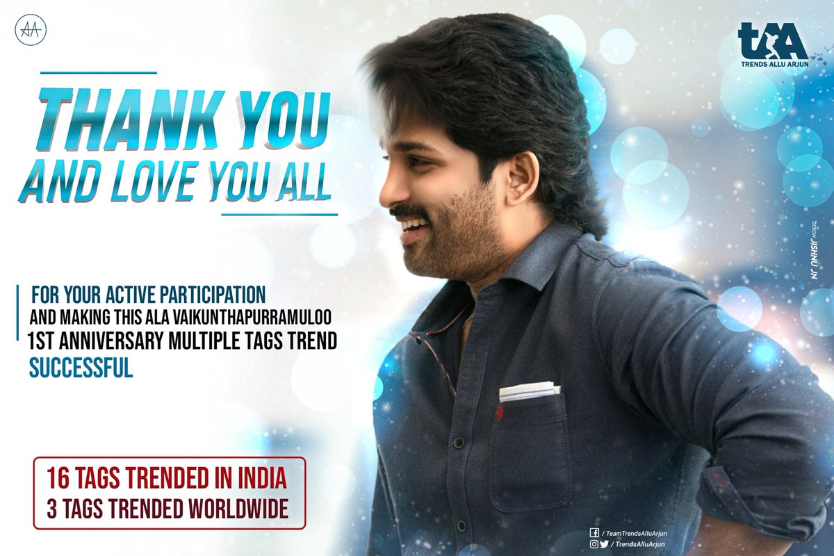 Thanks to each and everyone for your Active Participation and making this AVPL 1st Anniversary Multiple Tags Trend successful❤️ 16 Tags Trended National Wide 3 Tags Trended Worldwide #1YearForNonBBIHAVPL @alluarjun #Pushpa
