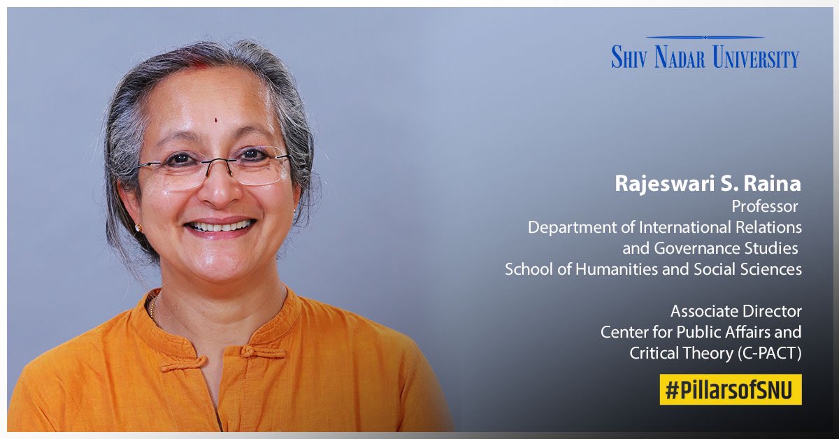ShivNadarUniv's tweet photo. #PillarsofSNU
Meet Dr. Rajeswari S. Raina, Professor, Department of International Relations and Governance Studies, School of Humanities and Social Sciences. Dr. Raina is an ardent advocate of a bio-economic approach to a prosperous, equitable, and sustainable world. https://t.co/dnY634SUqF