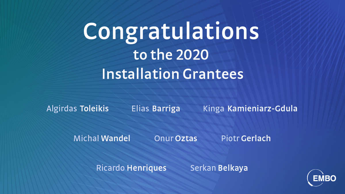 EMBO's tweet photo. EMBO is pleased to announce that eight scientists have been awarded Installation Grants. The 2020 grantees will establish laboratories in Lithuania, Poland, Portugal and Turkey.
https://t.co/IxqNxw5MVo
Congratulations! https://t.co/w3EN0GTFfi